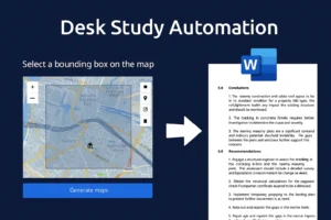 Select a location on a map and the desk study report, including site information, observations and recommendations is generated.