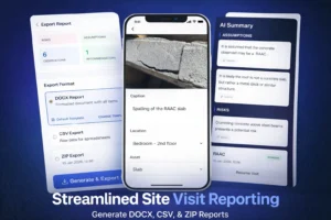An app to collect information from site visits and producing reports